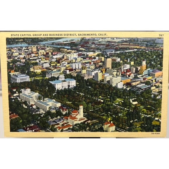 Postcard Sacramento CA Air View State Capitol Group Business District Vintage - Picture 1 of 3